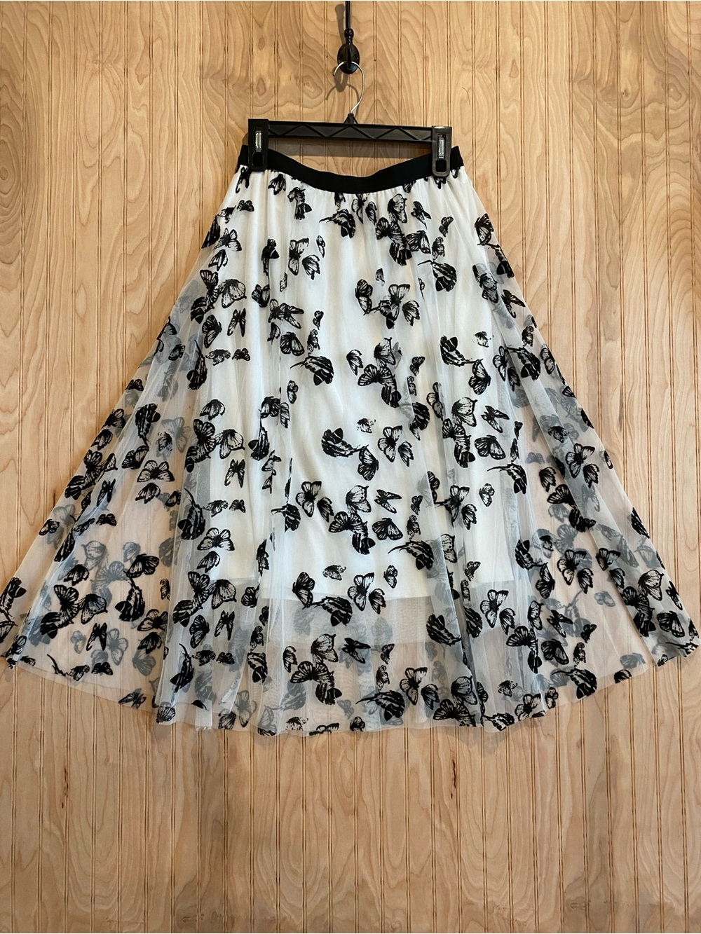 Source Unknown Black & White Butterfly A-Line Tulle Skirt